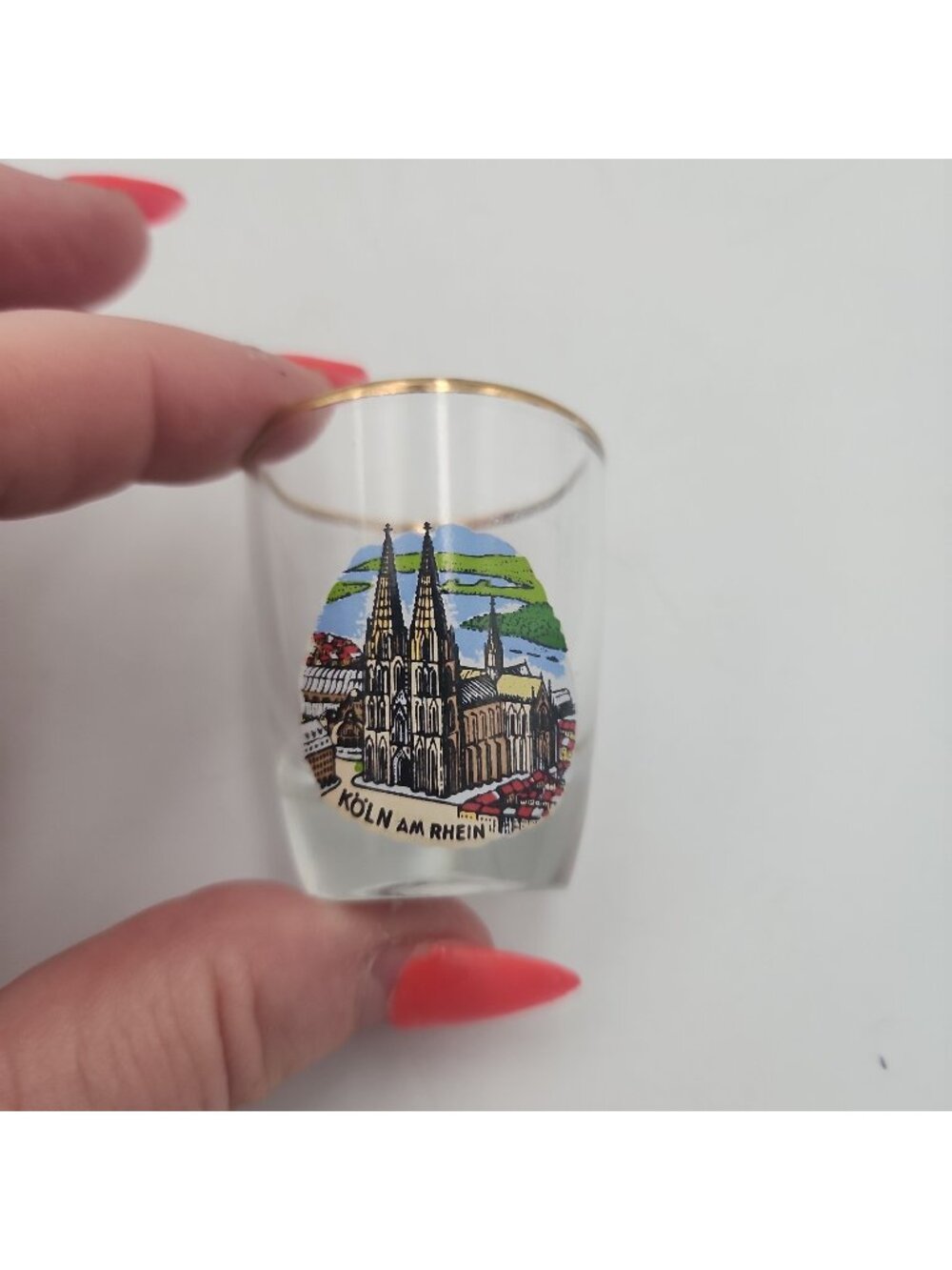 Koln/Rh Dom Gold Rimmed 2 in. shot glass Germany Europe Souvenir